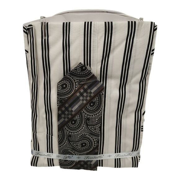 MEN'S FRATELLO TRIPLE STRIPED WHITE COLLAR FRENCH CUFF DRESS SHIRT. FRV4159P2. - Picture 3 of 4